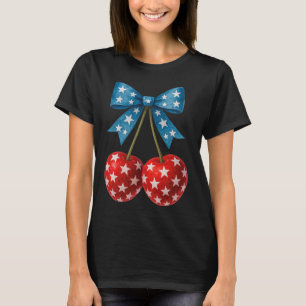 Camiseta Cerezas Bandera Estadounidense Coquette Bow Cherry