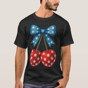 Camiseta Cerezas Bandera Estadounidense Coquette Bow Cherry