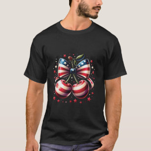 Camiseta Cerezas con Coquette Bow 4 de julio Pa norteameric
