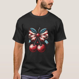 Camiseta Cerezas con Coquette Bow 4 de julio Pa norteameric