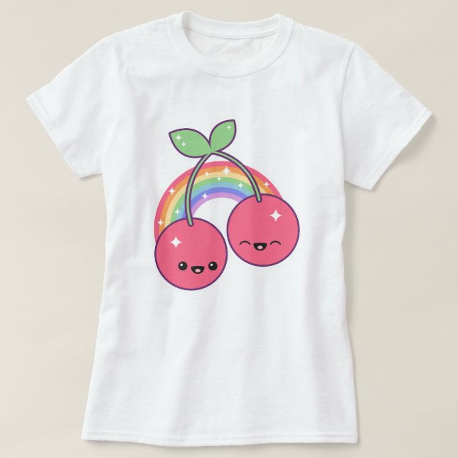 Camiseta Cerezas cortas con arcoiris (Diseño del anverso)