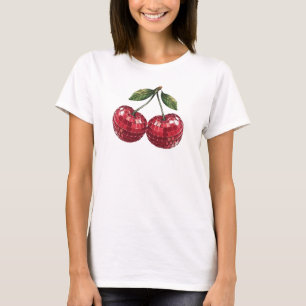 Camiseta cerezas fruta bola disco groovía retro