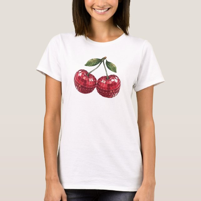 Camiseta cerezas fruta bola disco groovía retro (Anverso)