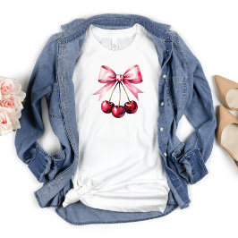 Camiseta Cerezas Lazo Rosa Coqueta Estética Femenina Elegan