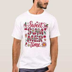 Camiseta Cerezas Margaritas Coquetas Tiempo de Verano Dulce