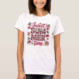 Camiseta Cerezas Margaritas Coquetas Tiempo de Verano Dulce