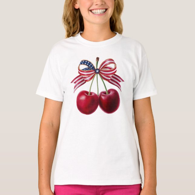 Camiseta Cerezas patrióticas con el verano de la cinta de l (Anverso)