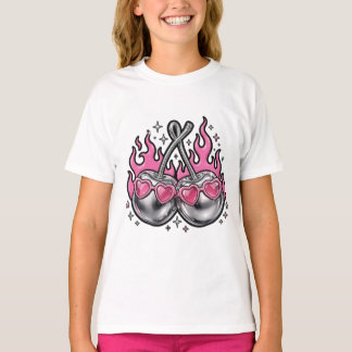 Camiseta Cerezas Plateadas en Llamas - Cereza Cromada en Fu