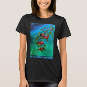 Camiseta Cerezas Rojas al Amanecer de Verano Pintura de Alf