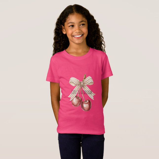 Camiseta Cerezas Rojas con Brillo Dorado   (Anverso completo)