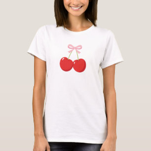 Camiseta Cerezas Rojas con Lazo Rosa Coquette Cottage Chic