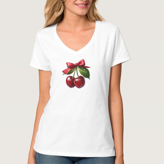 Camiseta Cerezas y un Bow- (Anverso)