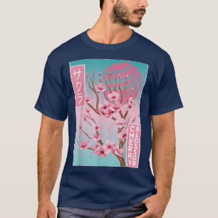 Camiseta Cerezo en flor japonés Sakura Vaporwave Estético