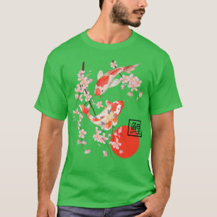 Camiseta Cerezo en flor Koi Carp Pescado japonés Sakura Gra