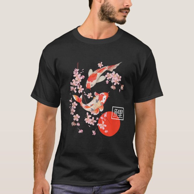 Camiseta Cerezo en flor Koi Carp Pescado japonés Sakura Gra (Anverso)
