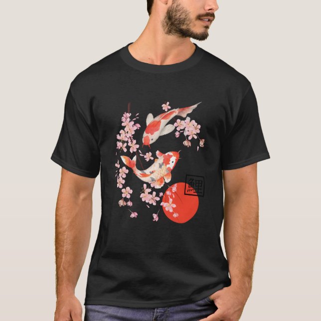 Camiseta Cerezo en flor Koi Carp Pescado japonés Sakura Gra (Anverso)