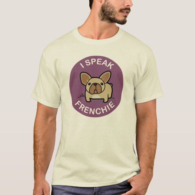 Camiseta Cervatillo púrpura hablo Frenchie (Anverso)