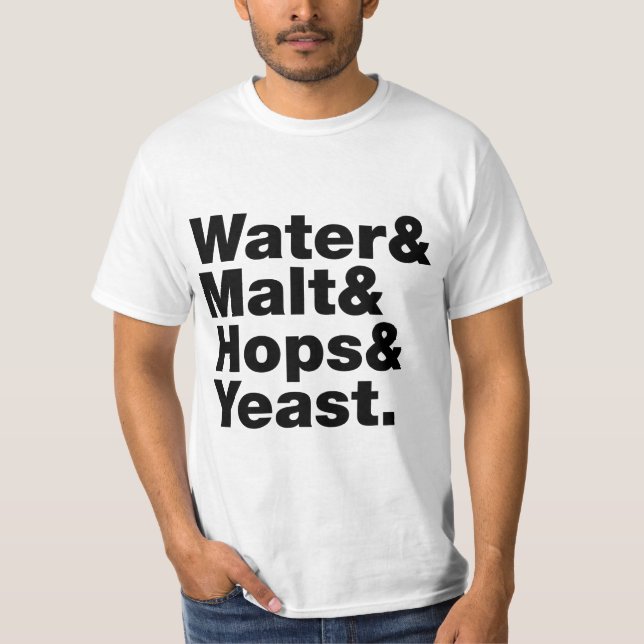 Camiseta Cerveza = Agua y Malta, copas y levadura. (Anverso)