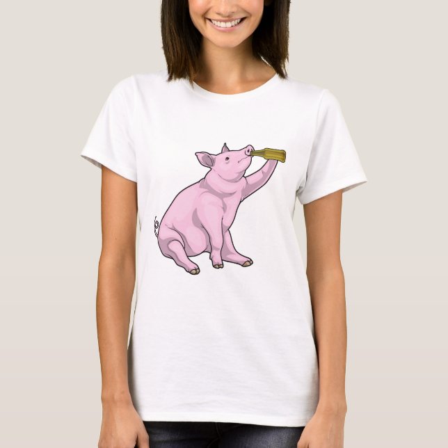 Camiseta Cerveza con botella de cerdo (Anverso)