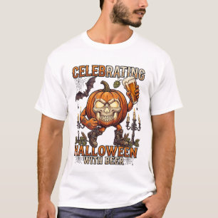 Camiseta Cerveza de Halloween Calavera Calabaza Murciélago