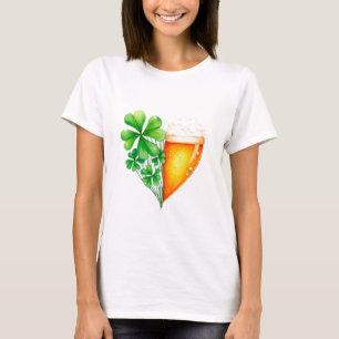 Camiseta Cerveza en forma de corazón y trébol afortunado