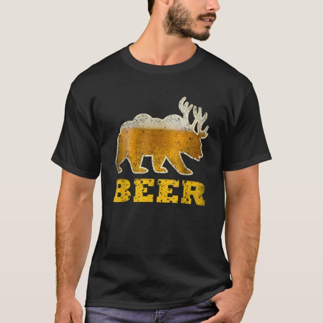 Camiseta Cerveza Retro divertida del oso venado (Anverso)