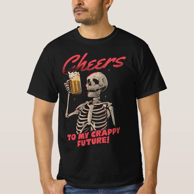 Camiseta Cerveza Skeleton Beer, cráneo, Nueva Halloween 202 (Anverso)