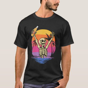 Camiseta Cerveza Skeleton Hands con respaldo retro al atard