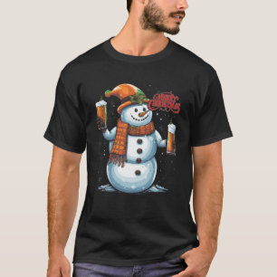 Camiseta Cerveza Snowman bebiendo divertida Feliz Navidad S