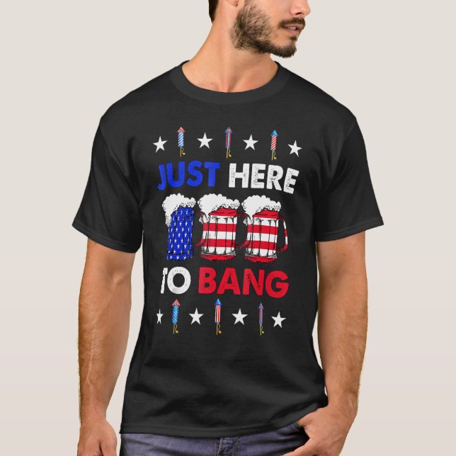 Camiseta Cerveza Us Bandera Tees 4 de Julio Estoy Acá Para  (Anverso)