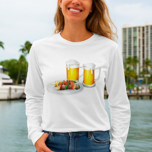 Camiseta Cerveza Y Barbacoa Mujeres De Larga Manga