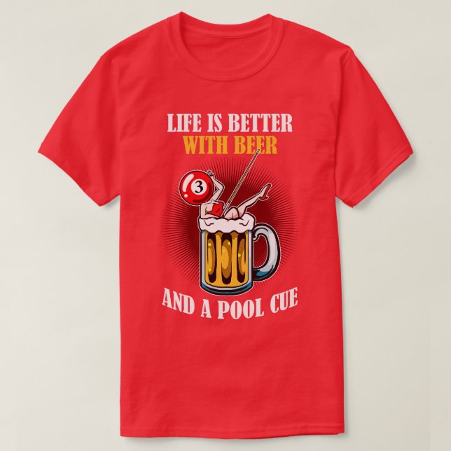 Camiseta Cerveza Y Billar De Piscina (Diseño del anverso)