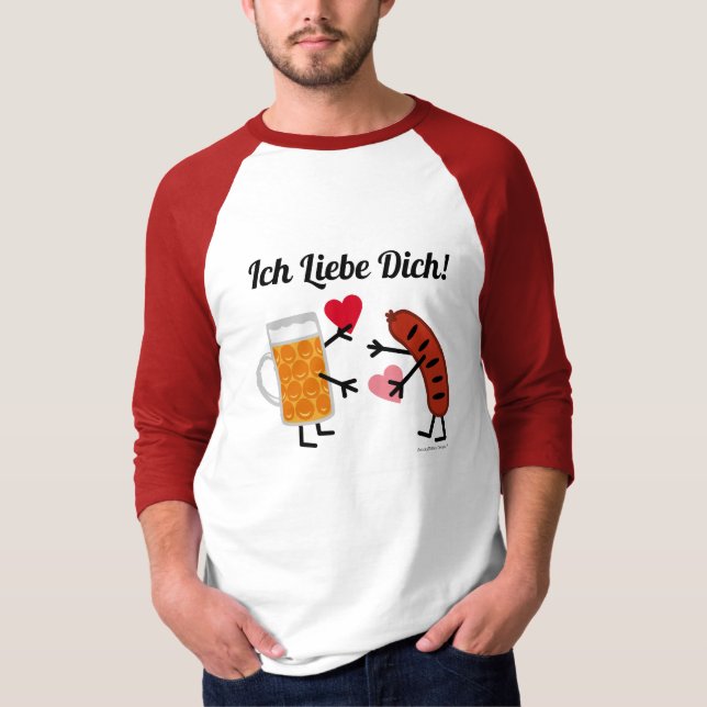 Camiseta ¡Cerveza y Bratwurst - Ich Liebe Dich! (Te amo) (Anverso)