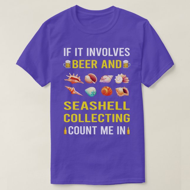 Camiseta Cerveza Y Concha De Marea Recolectando Conchas De  (Diseño del anverso)