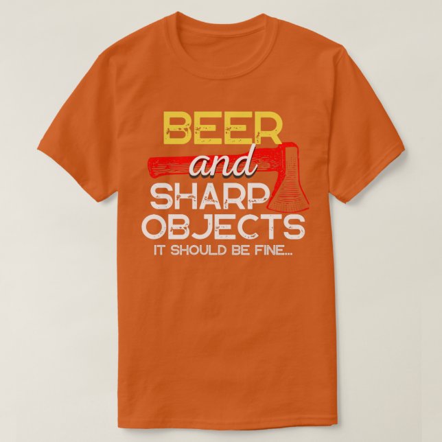 Camiseta Cerveza y hacha que brota divertida (Diseño del anverso)