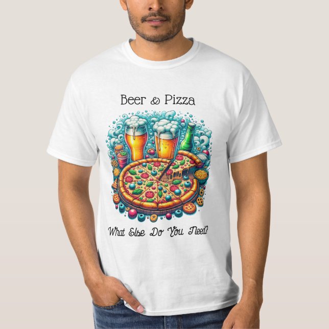 Camiseta Cerveza y pizza | ¿Qué Más Necesitas? (Anverso)