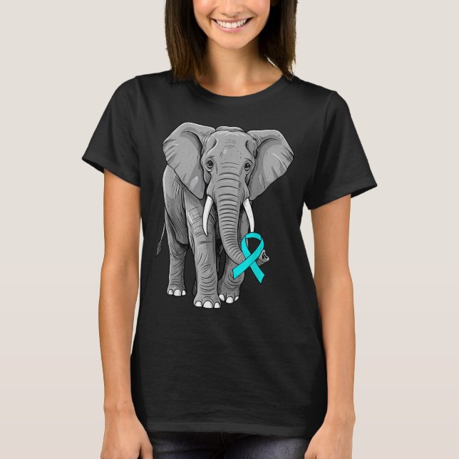 Camiseta Cervical Cancer Awareness Elephant Ribbon Teal Men (Anverso)