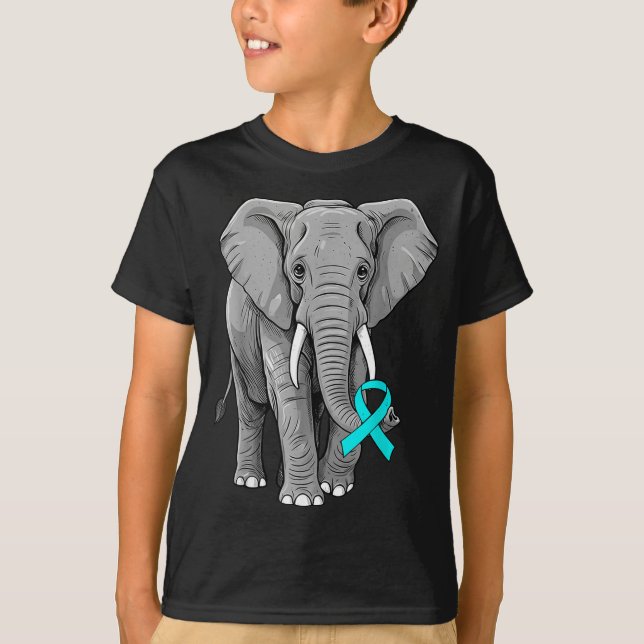 Camiseta Cervical Cancer Awareness Elephant Ribbon Teal Men (Anverso)