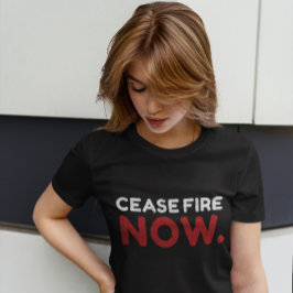 Camiseta Cesen el fuego ahora, blanco y rojo