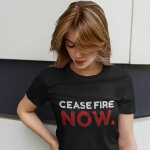 Camiseta Cesen el fuego ahora, blanco y rojo