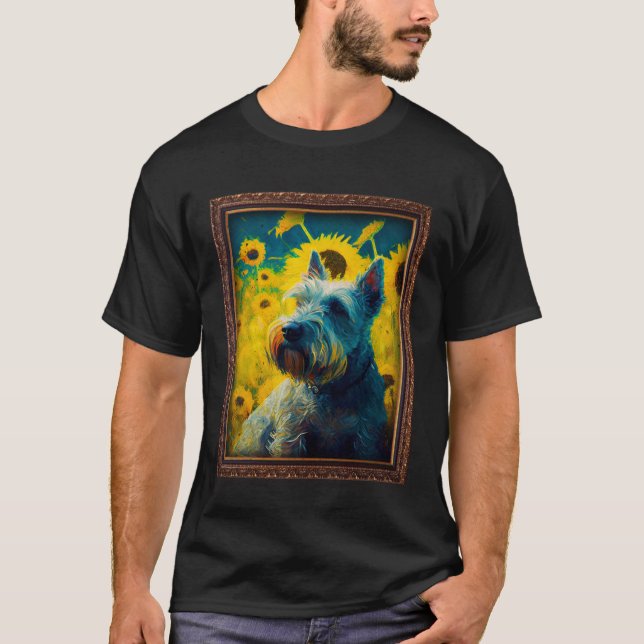 Camiseta Cesky Terrier Pintando Flores De Girasol Madres (Anverso)