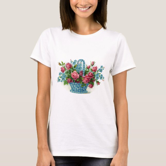 Camiseta Cesta azul de la flor (Anverso)