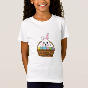 Camiseta Cesta de caza de huevos de pascua blanca y colorid