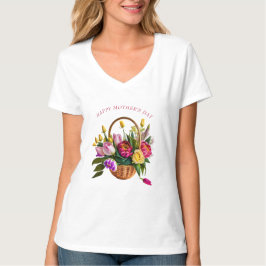 Camiseta Cesta de flores de color tulipán del día de la mad