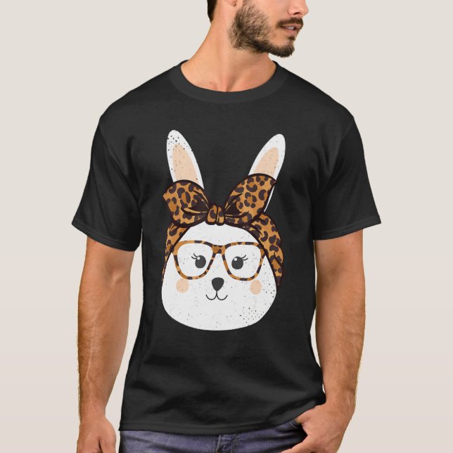 Camiseta Cesta de gafas de leopardo de conejo de Pascua Ado (Anverso)