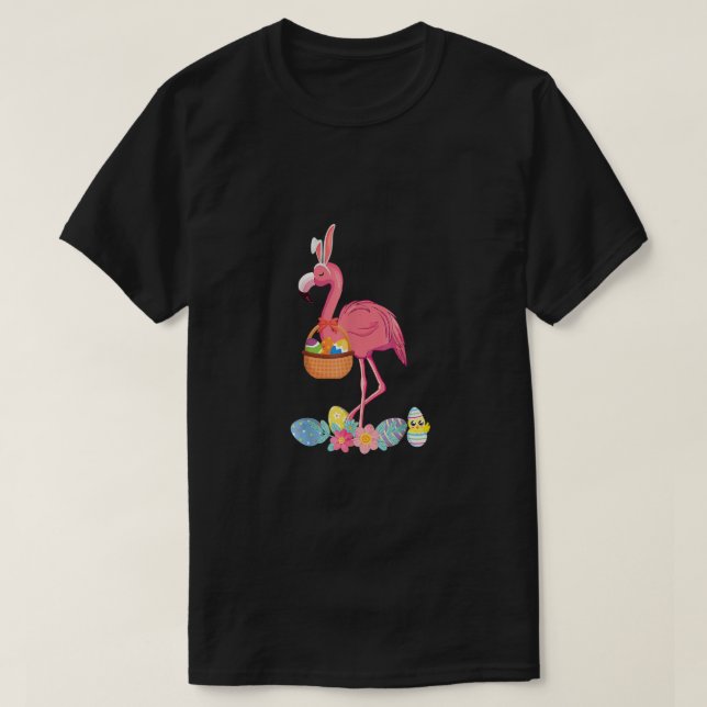 Camiseta Cesta de Huevos de Pascua de Flamingo Rosa, Flami  (Diseño del anverso)