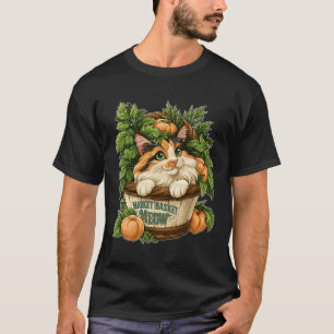 Camiseta Cesta de mercado Meow Gato lindo con verduras fres