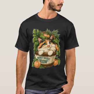 Camiseta Cesta de mercado Meow Gato lindo con verduras fres