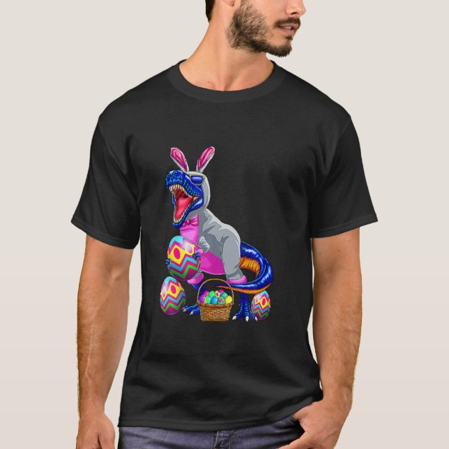 Camiseta Cesta de Pascua Conejo Dinosaurio Huevo T Rex Niño (Anverso)
