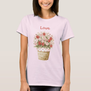 Camiseta Cesto de flores de corazones rosas rojas